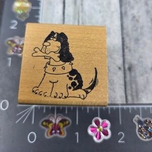 Good Stamps Dog Holding Bone Spike Collar Rubber Stamp Wood #E7